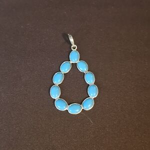 Natural Turquoise Teardrop Pendant 8.50ct Blue Stone | Boho Southwestern Silver